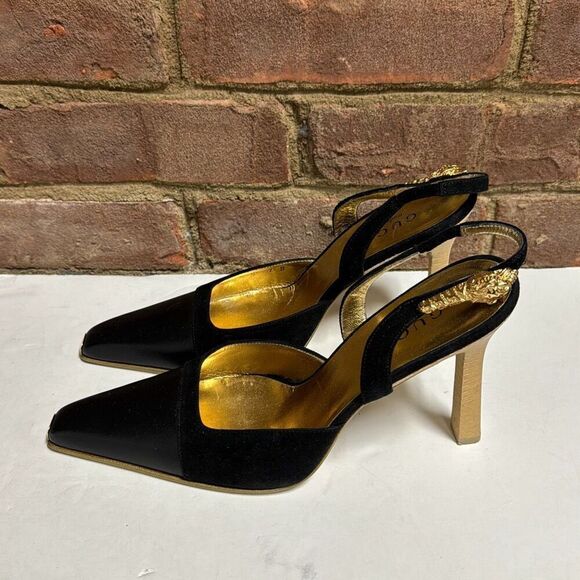 GUCCI Women’s Authentic Black Leather & Suede Sling Back Heel Size 7 - Picture 3 of 11